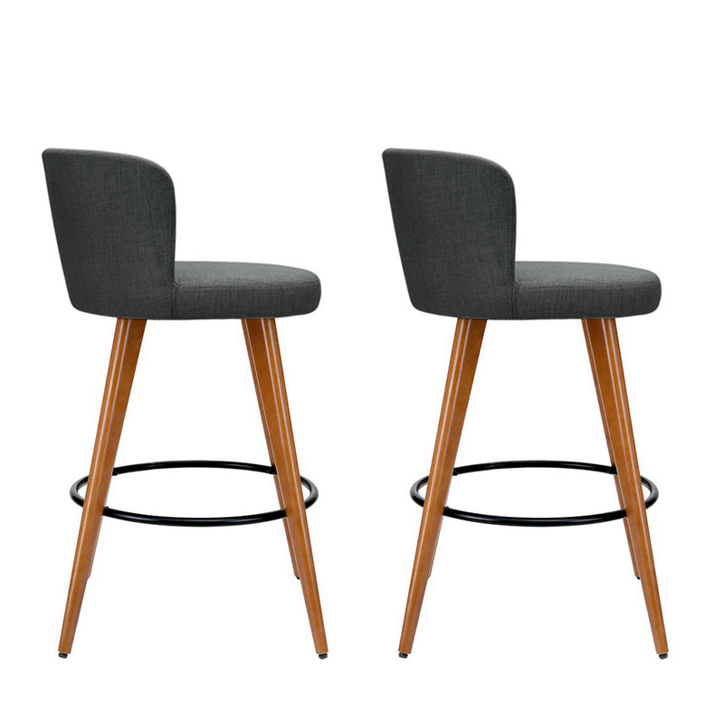 Set of 2 Wooden Bar Stools Modern Bar Stool Kitchen Fabric Charcoal