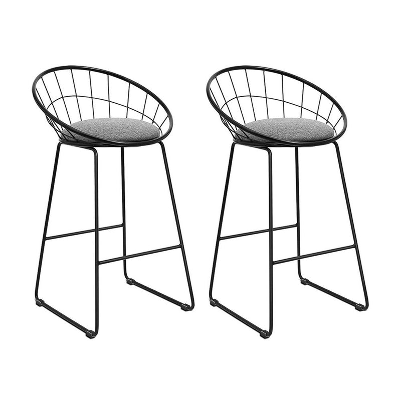 Set of 2 Nordic Bar Stools Metallic Bar Stool Kitchen Fabric Grey Black