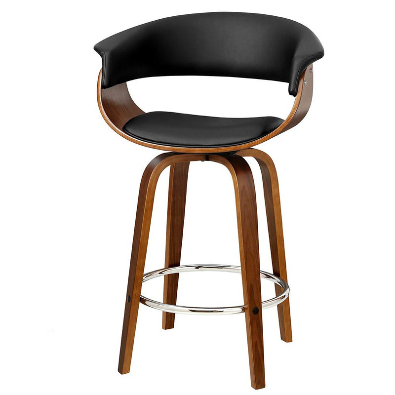 1x Swivel Bar Stools Wooden Bar Stool Kitchen Leather Black