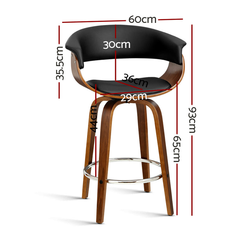 1x Swivel Bar Stools Wooden Bar Stool Kitchen Leather Black