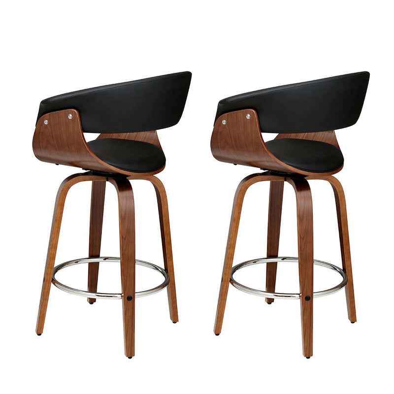 Set of 2 Bar Stools Wooden Bar Stool Swivel Kitchen Dining Chairs PU Leather Black