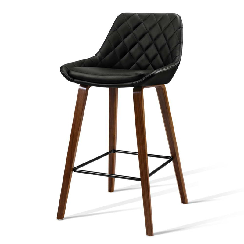 Set of 2 Kitchen Bar Stools Wooden Stool Chairs Bentwood Barstool PU Leather Black