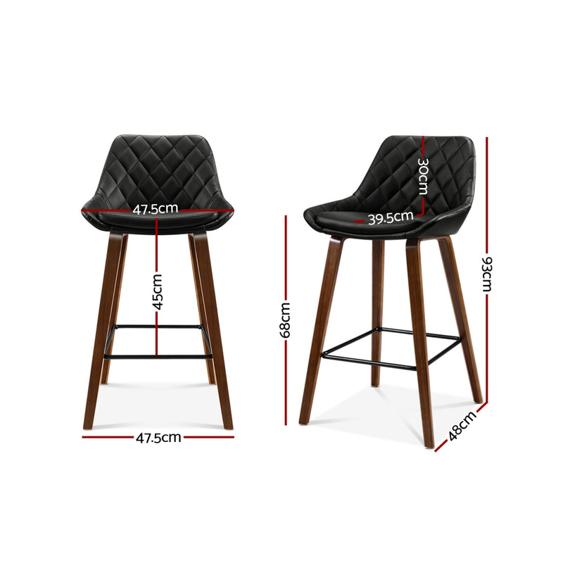 Set of 2 Kitchen Bar Stools Wooden Stool Chairs Bentwood Barstool PU Leather Black