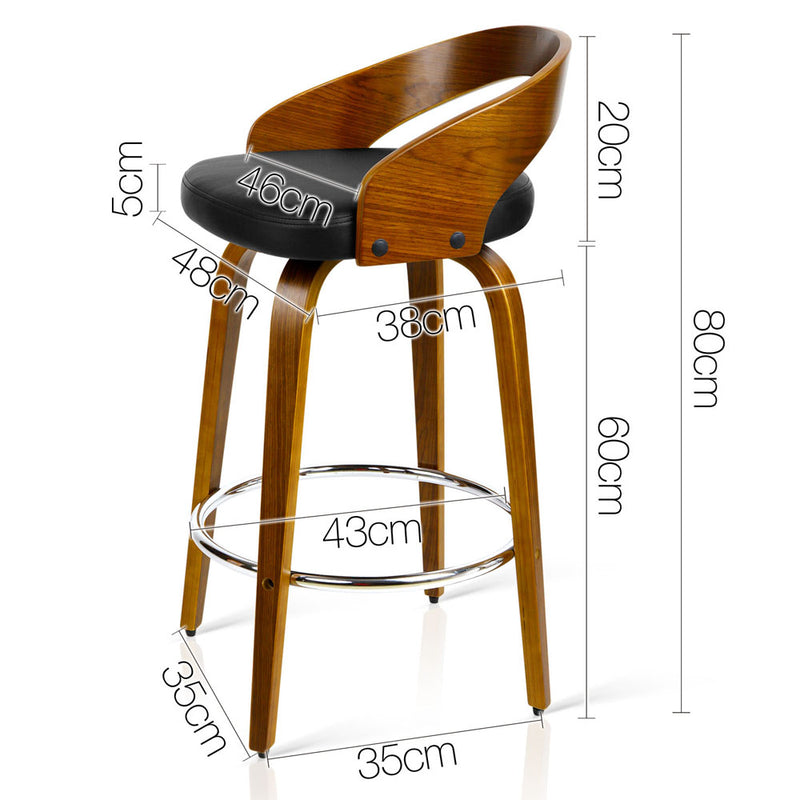 Set of 2 Wooden Bar Stools - Black