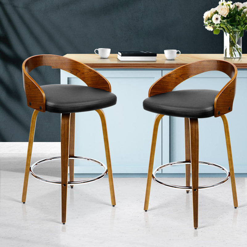 Set of 2 Wooden Bar Stools - Black