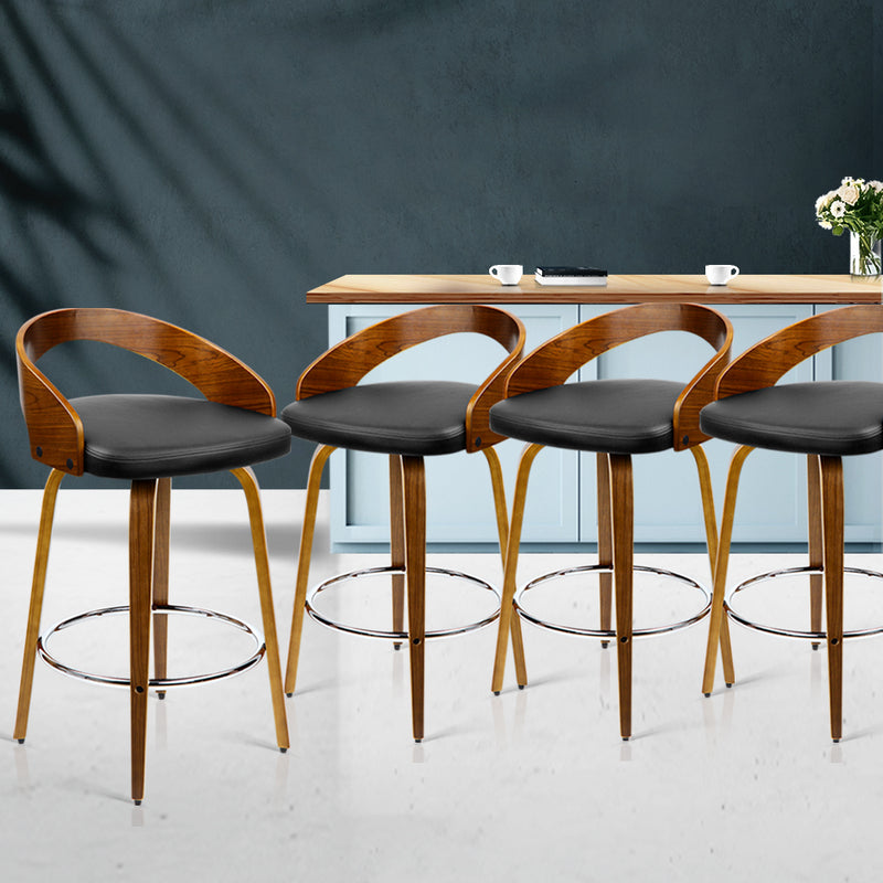 set of 4 Wooden Bar Stools Swivel Bar Stool Kitchen Dining Chairs Wood Black