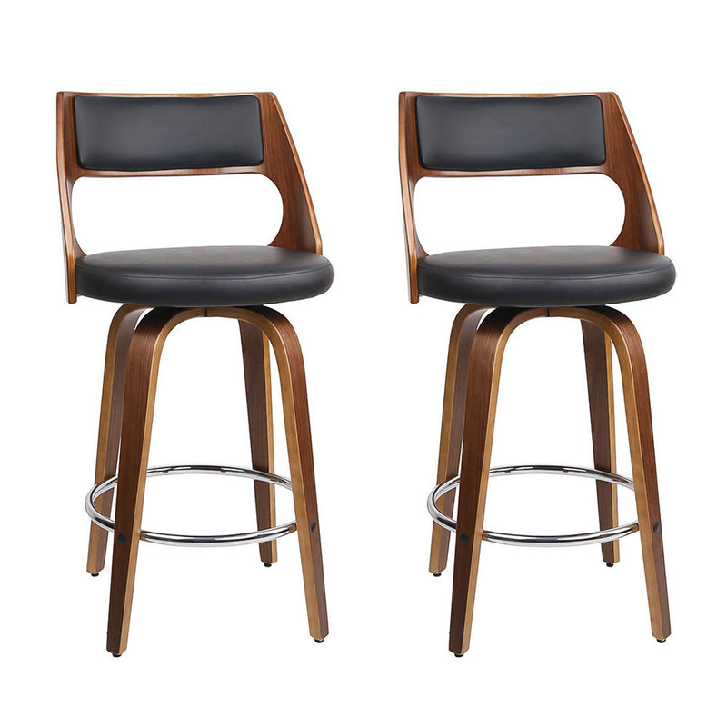 Set of 2 Wooden Bar Stools - Black