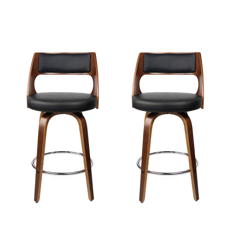 Set of 2 Wooden Bar Stools - Black