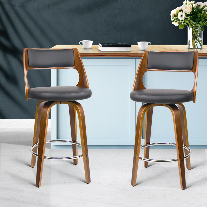 Set of 2 Wooden Bar Stools - Black