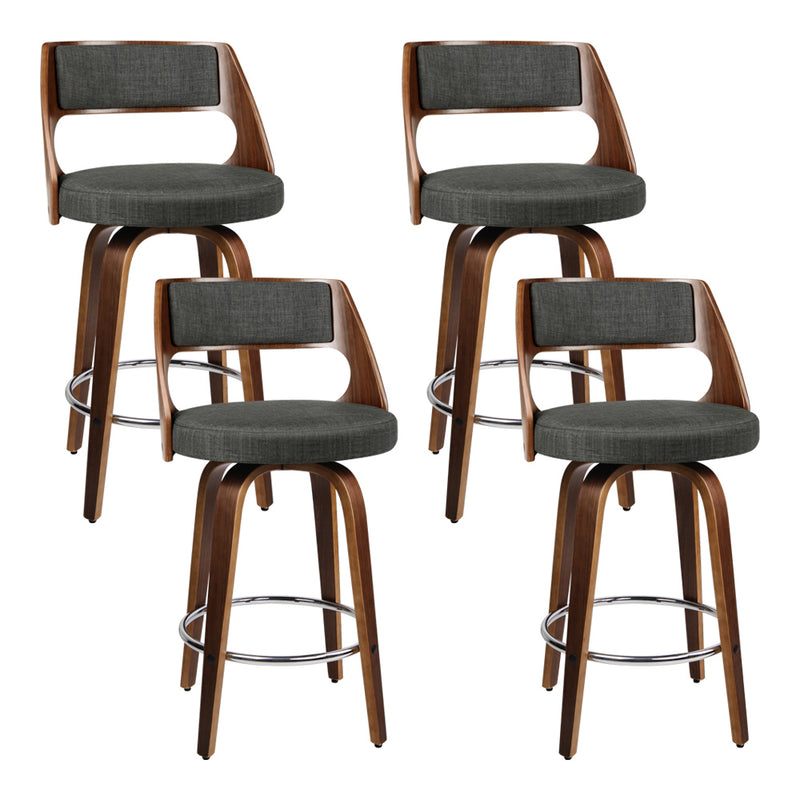 Set of 4 Wooden Bar Stools Swivel Bar Stool Kitchen Chairs Charcoal Fabric