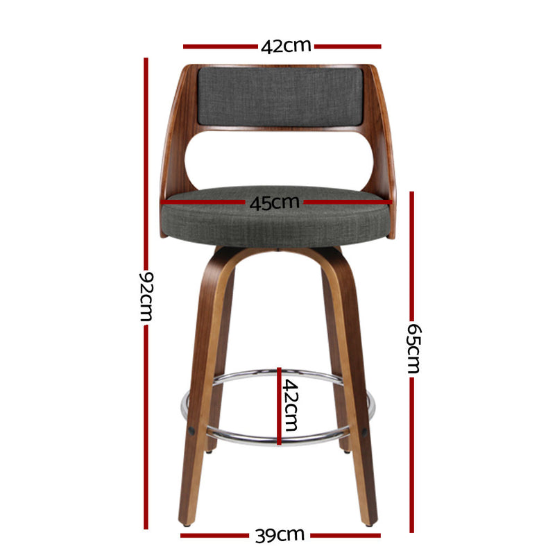 Set of 4 Wooden Bar Stools Swivel Bar Stool Kitchen Chairs Charcoal Fabric