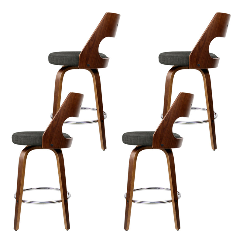 Set of 4 Wooden Bar Stools Swivel Bar Stool Kitchen Chairs Charcoal Fabric