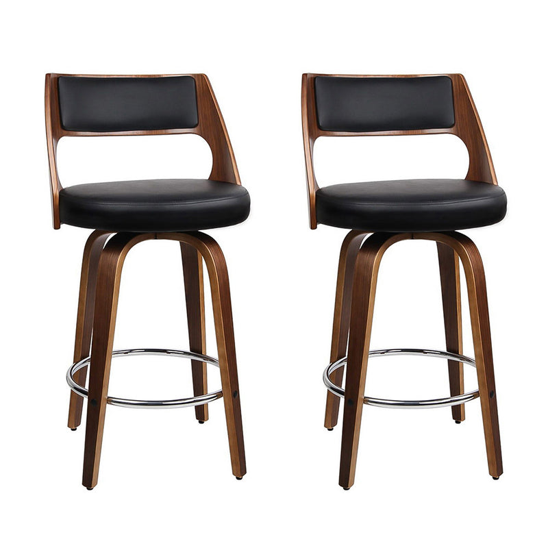 Set of 2 Wooden Bar Stools Swivel Bar Stool Kitchen Dining Chair Cafe Black 76cm