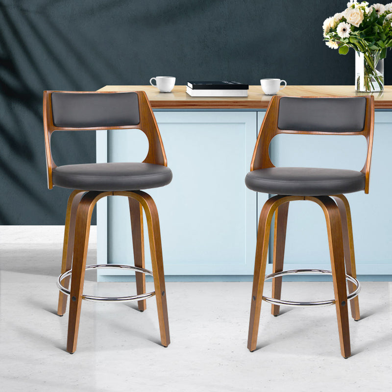 Set of 2 Wooden Bar Stools Swivel Bar Stool Kitchen Dining Chair Cafe Black 76cm