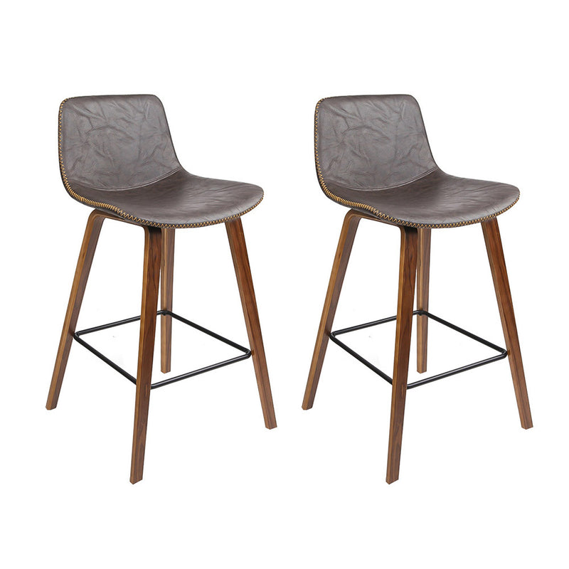 Set of 2 PU Leather Bar Stools - Walnut