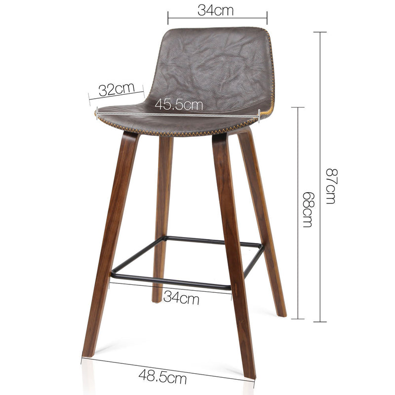 Set of 2 PU Leather Bar Stools - Walnut