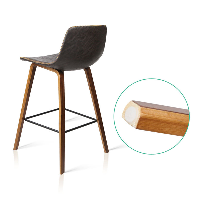 Set of 2 PU Leather Bar Stools - Walnut