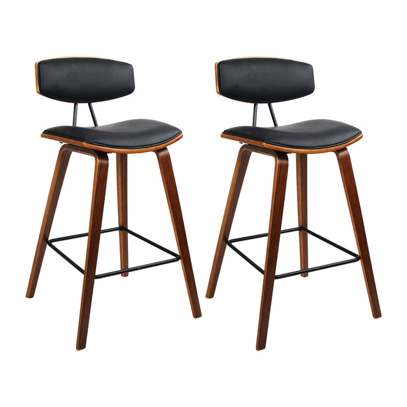 Set of 2 PU Leather Bar Stools - Black