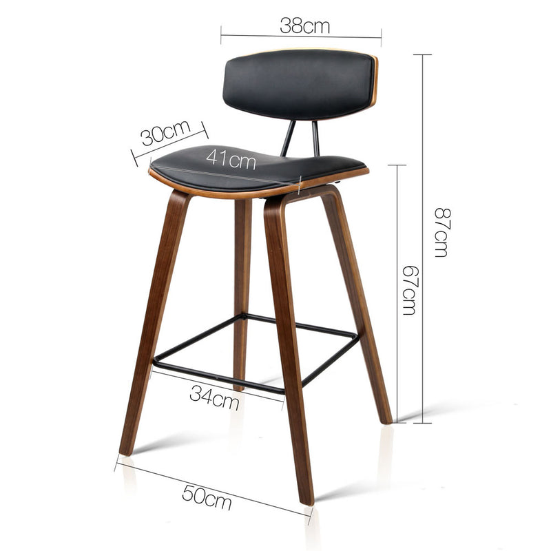 Set of 2 PU Leather Bar Stools - Black