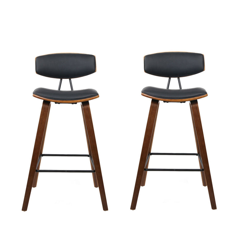 Set of 2 PU Leather Bar Stools - Black