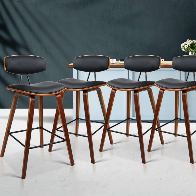 set of 4 Wooden Bar Stools Kitchen Bar Stool Dining Chair Cafe Wood Black