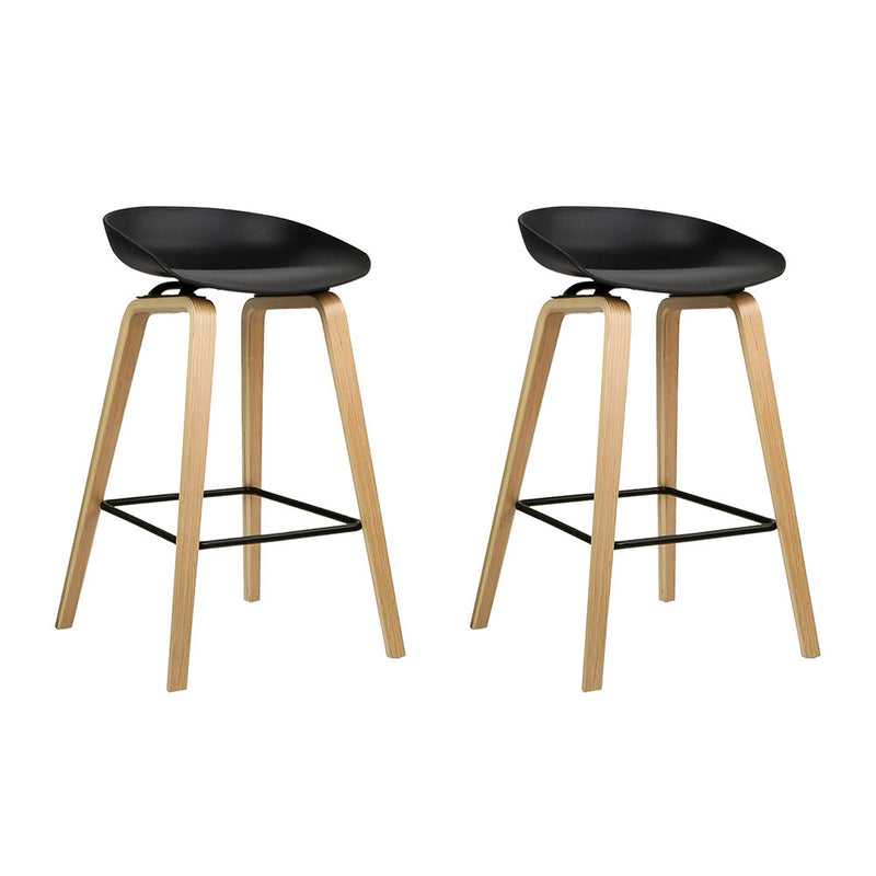 Set of 2 Wooden Backless Bar Stools - Black