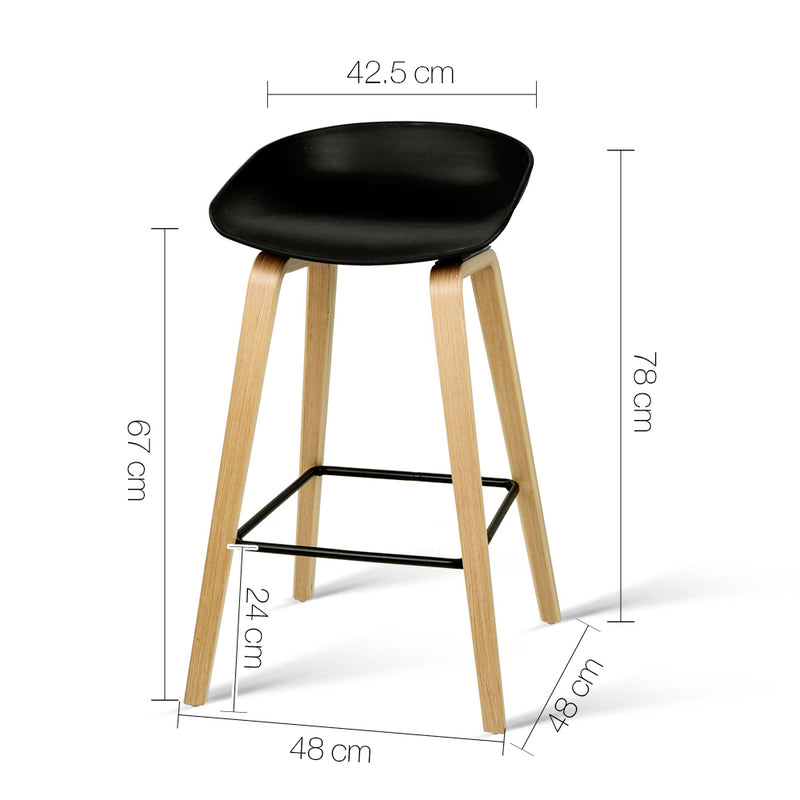 Set of 2 Wooden Backless Bar Stools - Black