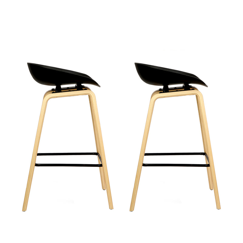 Set of 2 Wooden Backless Bar Stools - Black