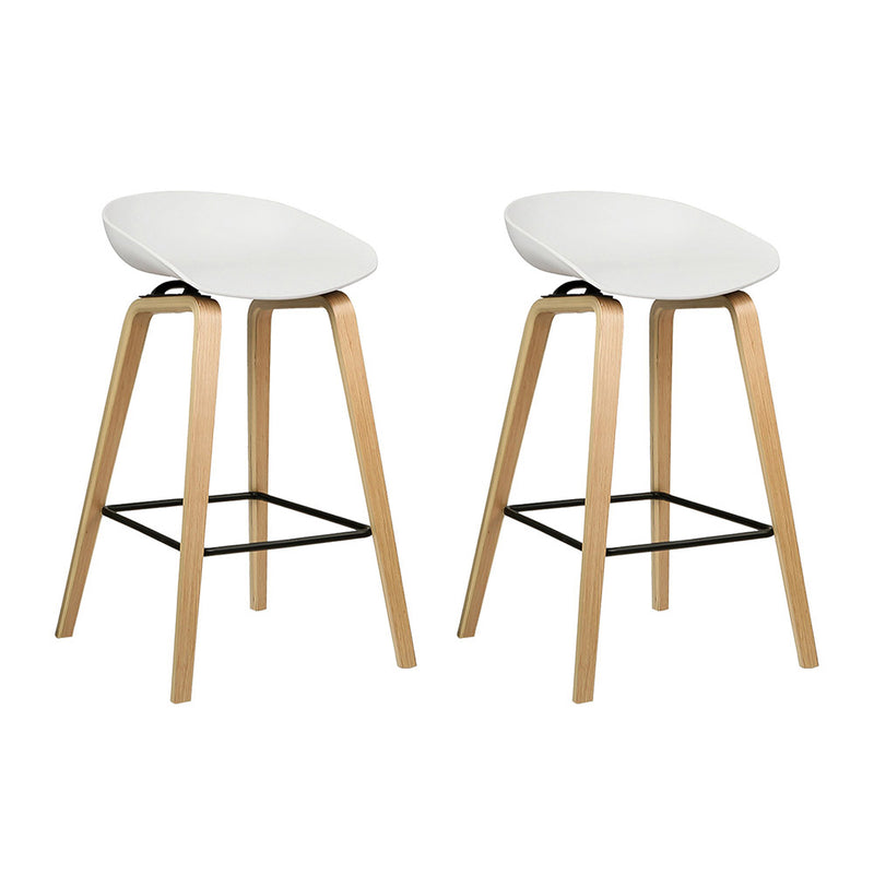 Set of 2 Wooden Backless Bar Stools - White