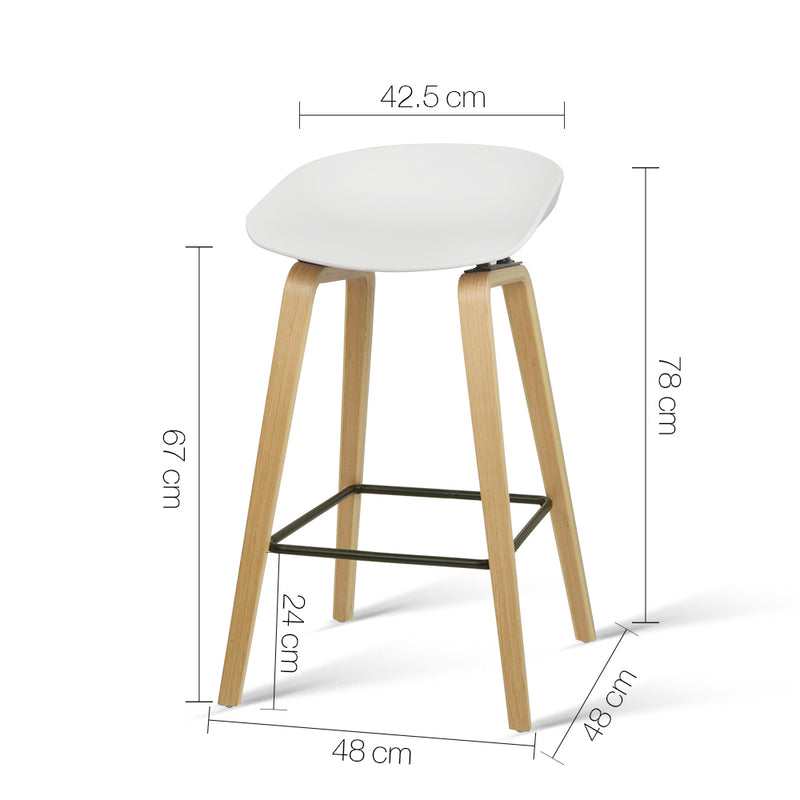 Set of 2 Wooden Backless Bar Stools - White