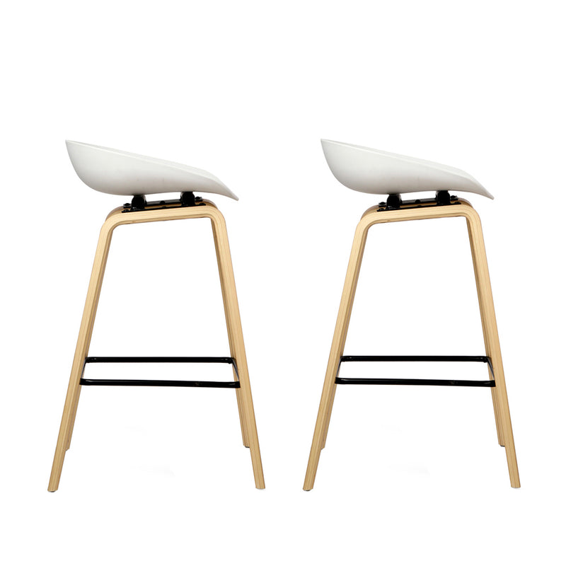 Set of 2 Wooden Backless Bar Stools - White