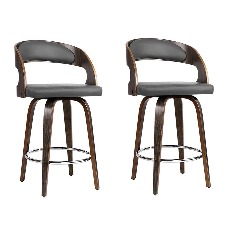 Set of 2 Walnut Wooden Bar Stool - Grey and Walnut