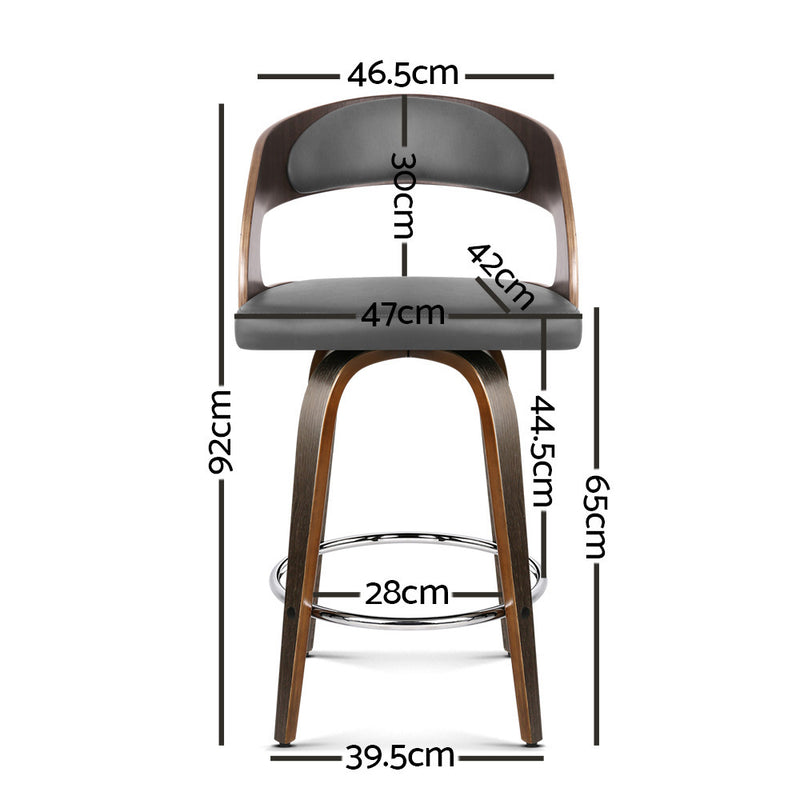 Set of 2 Walnut Wooden Bar Stool - Grey and Walnut