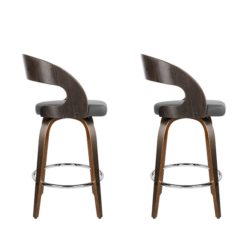 Set of 2 Walnut Wooden Bar Stool - Grey and Walnut