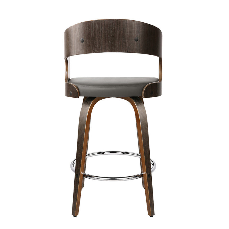 Set of 2 Walnut Wooden Bar Stool - Grey and Walnut