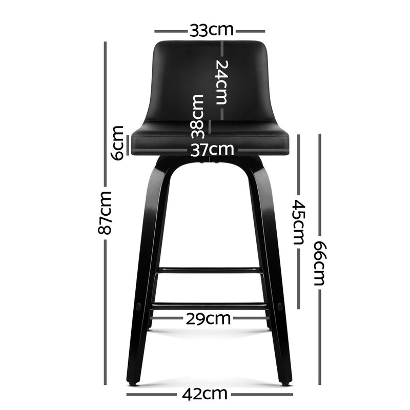 Set of 2 Wooden Bar Stool - Black