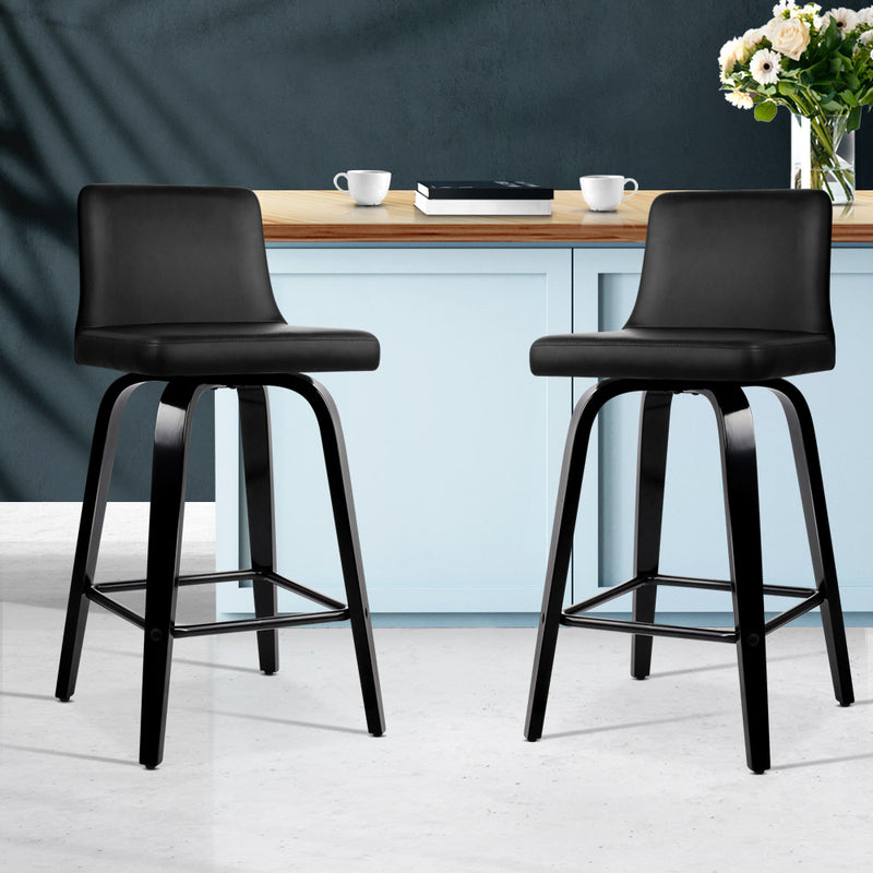 Set of 2 Wooden Bar Stool - Black