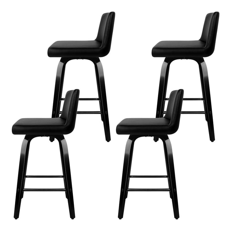 Set of 4 Felipe Wooden Bar Stools Swivel Bar Stool Kitchen Chairs Black