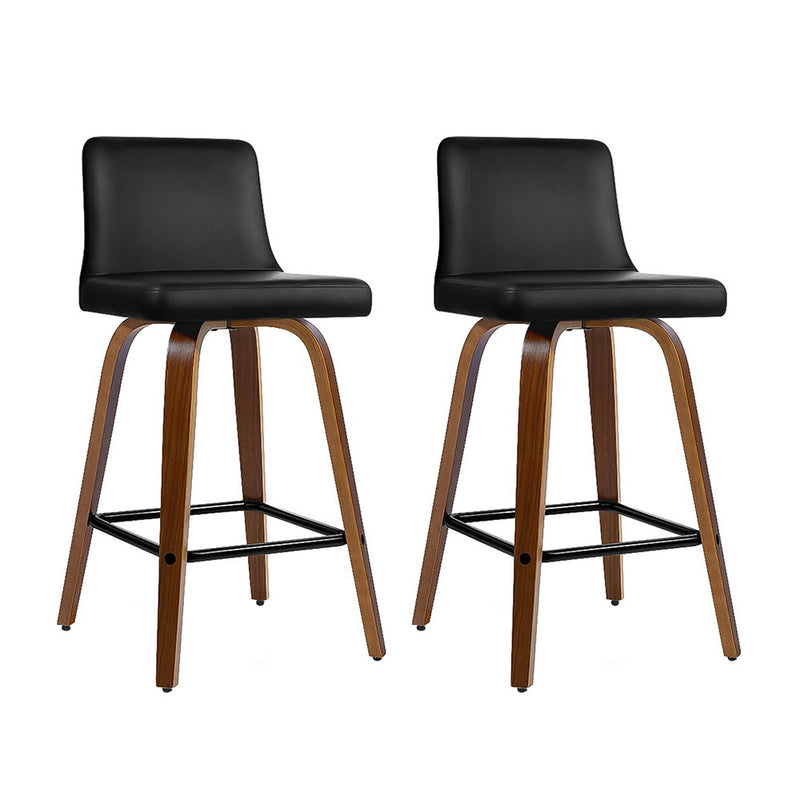 Set of 2 Kitchen Wooden Bar Stools Swivel Bar Stool Chairs PU Leather Luxury Black