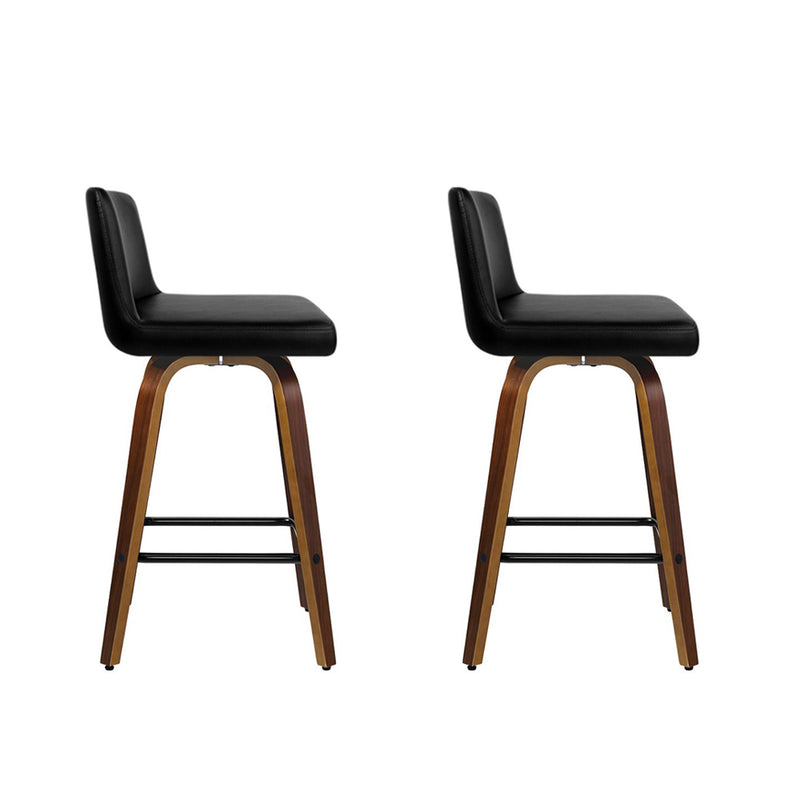 Set of 2 Kitchen Wooden Bar Stools Swivel Bar Stool Chairs PU Leather Luxury Black