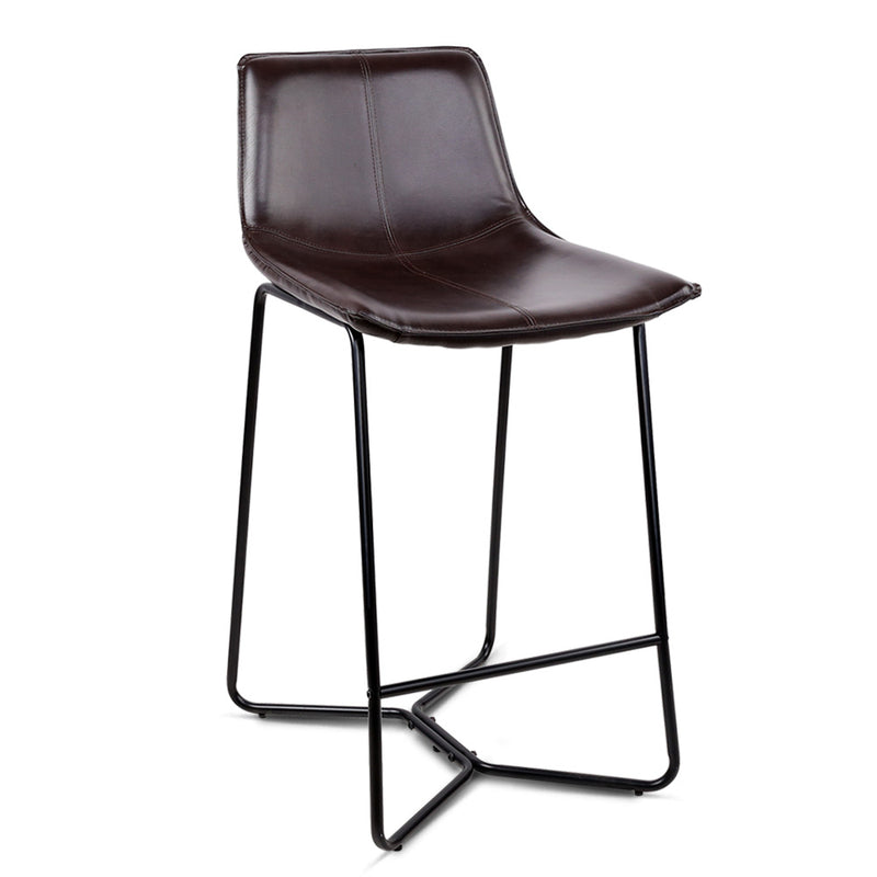 Set of 2 PU Leather Bar Stools - Metal Black