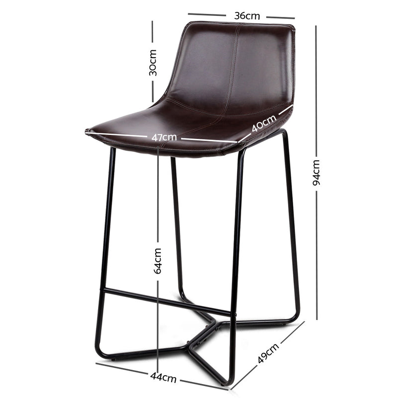 Set of 2 PU Leather Bar Stools - Metal Black