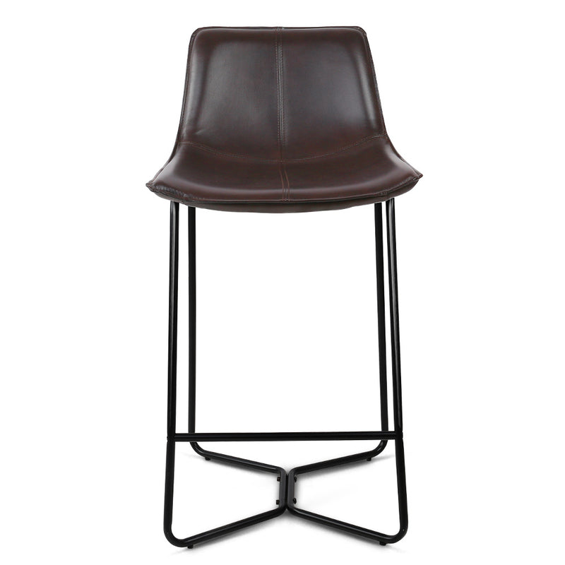 Set of 2 PU Leather Bar Stools - Metal Black