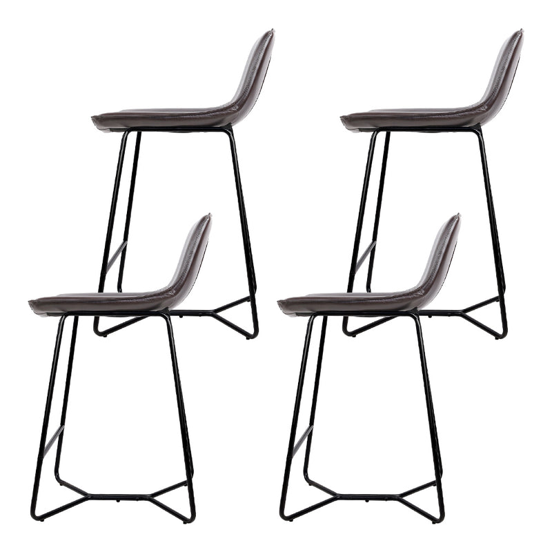 Set of 4 Bar Stools LEANNE Kitchen Bar Stool Leather Dining Chair Metal Black