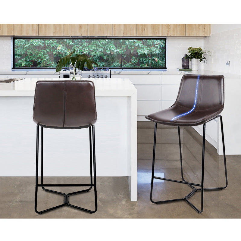 Set of 4 Bar Stools LEANNE Kitchen Bar Stool Leather Dining Chair Metal Black