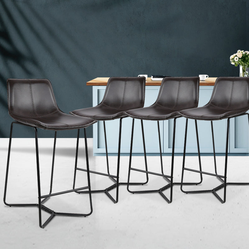 Set of 4 Bar Stools LEANNE Kitchen Bar Stool Leather Dining Chair Metal Black