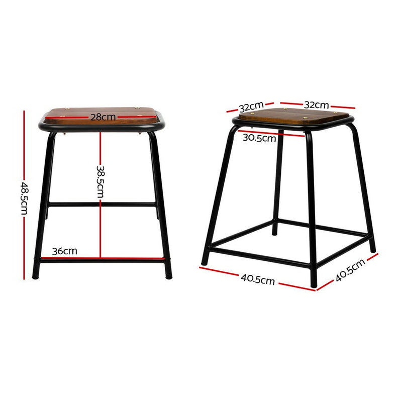 Set of 4 Pine Wood Bar Stools - Black