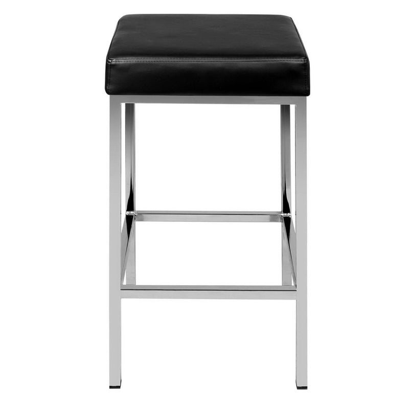 Set of 2 PU Leather Backless Bar Stools - Black