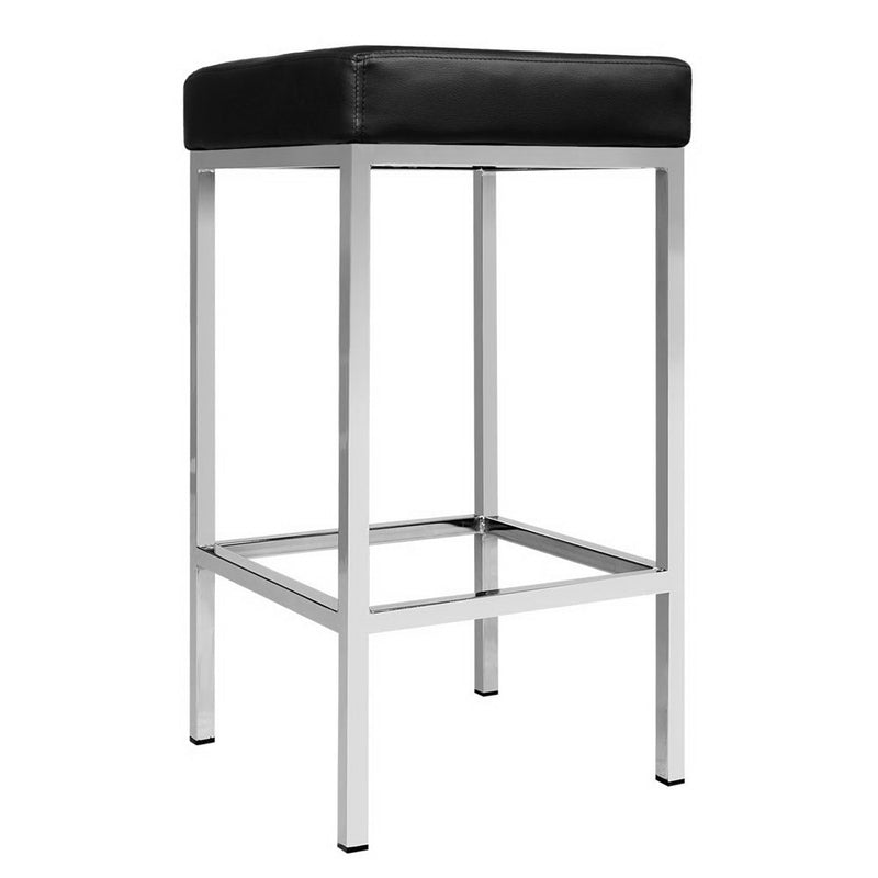 Set of 2 PU Leather Backless Bar Stools - Black