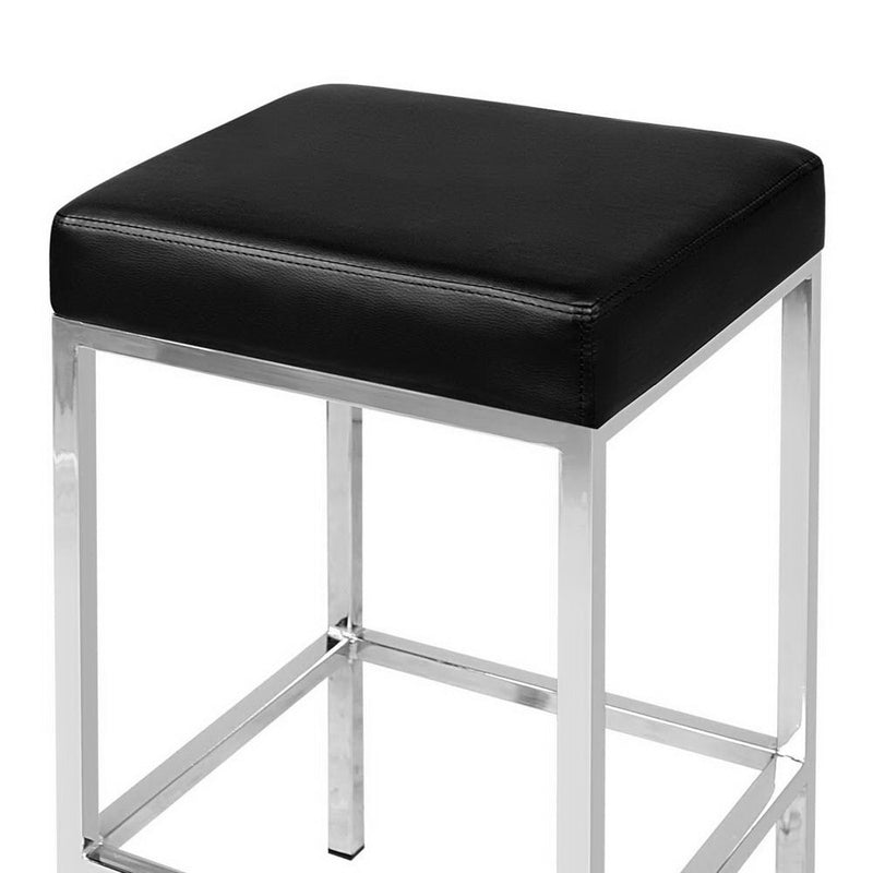 Set of 2 PU Leather Backless Bar Stools - Black